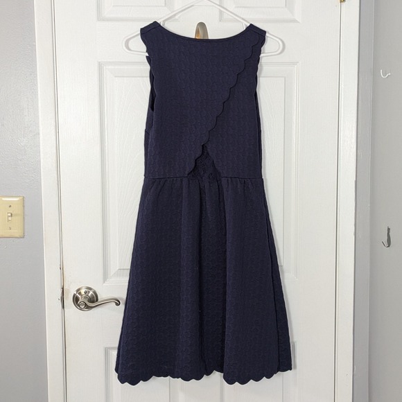 Anthropologie Maeve Fit & Flare Dress Scalloped Navy Blue Quilted Dress Size S - Picture 4 of 9